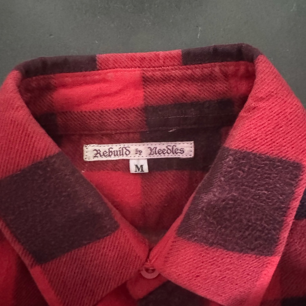 Needles Patchwork Plaid Button-Down Shirt - Red, … - image 2